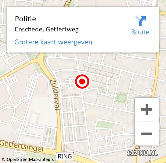 Locatie op kaart van de 112 melding: Politie Enschede, Getfertweg op 17 maart 2022 16:53