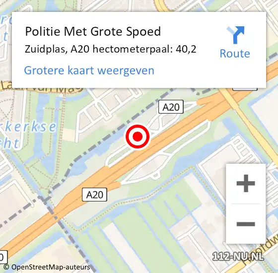 Locatie op kaart van de 112 melding: Politie Met Grote Spoed Naar Zuidplas, A20 hectometerpaal: 40,2 op 17 maart 2022 16:56