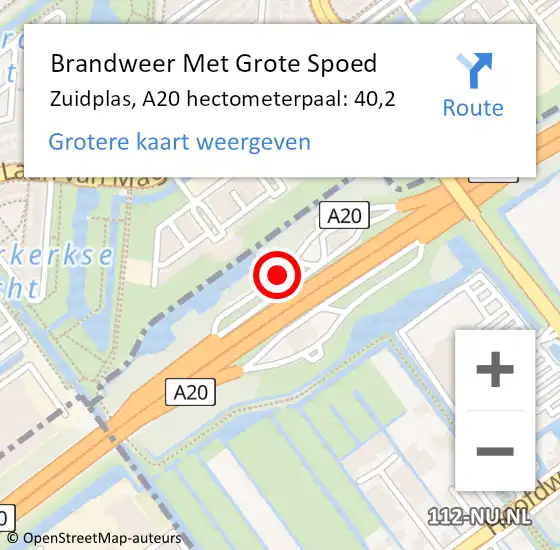 Locatie op kaart van de 112 melding: Brandweer Met Grote Spoed Naar Zuidplas, A20 hectometerpaal: 40,2 op 17 maart 2022 17:03