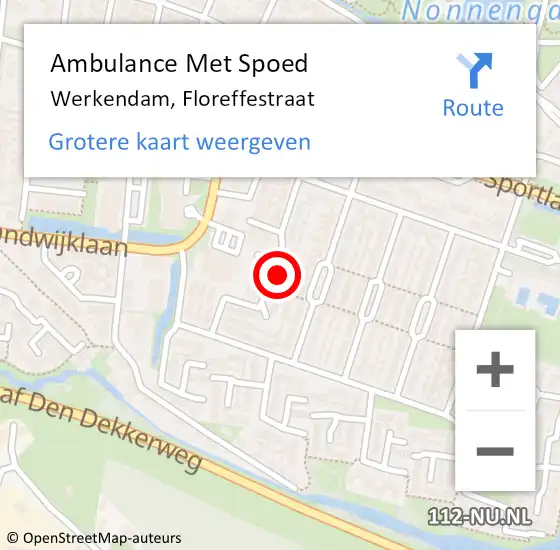 Locatie op kaart van de 112 melding: Ambulance Met Spoed Naar Werkendam, Floreffestraat op 17 maart 2022 17:05