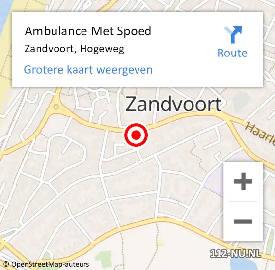 Locatie op kaart van de 112 melding: Ambulance Met Spoed Naar Zandvoort, Hogeweg op 17 maart 2022 17:10