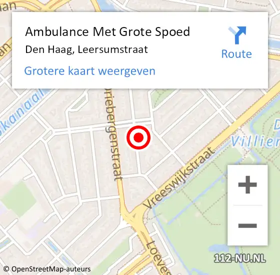 Locatie op kaart van de 112 melding: Ambulance Met Grote Spoed Naar Den Haag, Leersumstraat op 17 maart 2022 17:36