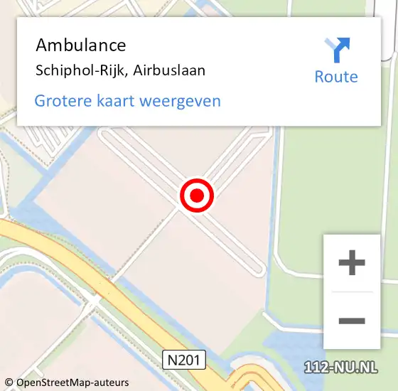 Locatie op kaart van de 112 melding: Ambulance Schiphol-Rijk, Airbuslaan op 17 maart 2022 17:50