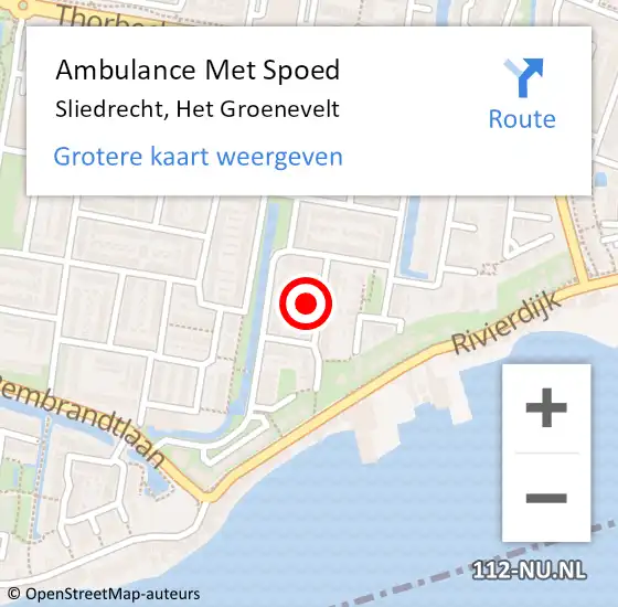 Locatie op kaart van de 112 melding: Ambulance Met Spoed Naar Sliedrecht, Het Groenevelt op 17 maart 2022 17:51