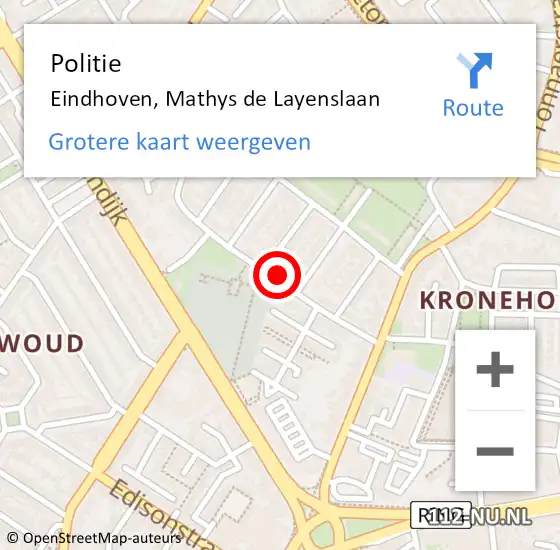 Locatie op kaart van de 112 melding: Politie Eindhoven, Mathys de Layenslaan op 17 maart 2022 17:54