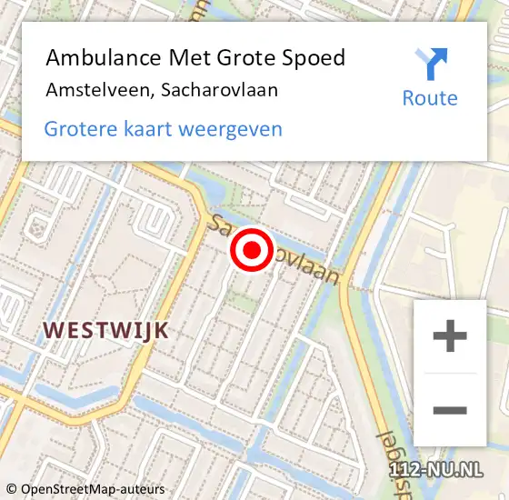 Locatie op kaart van de 112 melding: Ambulance Met Grote Spoed Naar Amstelveen, Sacharovlaan op 17 maart 2022 18:00