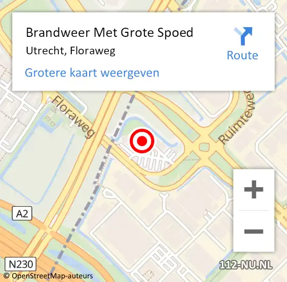 Locatie op kaart van de 112 melding: Brandweer Met Grote Spoed Naar Utrecht, Floraweg op 17 maart 2022 18:16