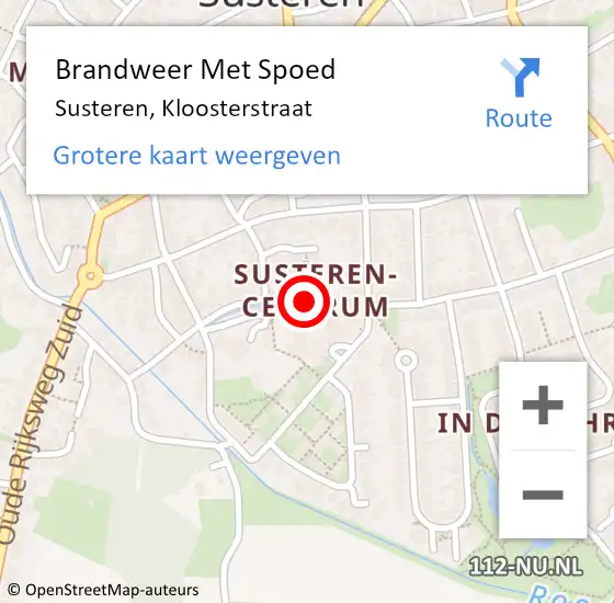 Locatie op kaart van de 112 melding: Brandweer Met Spoed Naar Susteren, Kloosterstraat op 17 maart 2022 18:26