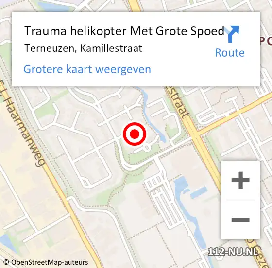 Locatie op kaart van de 112 melding: Trauma helikopter Met Grote Spoed Naar Terneuzen, Kamillestraat op 17 maart 2022 18:41