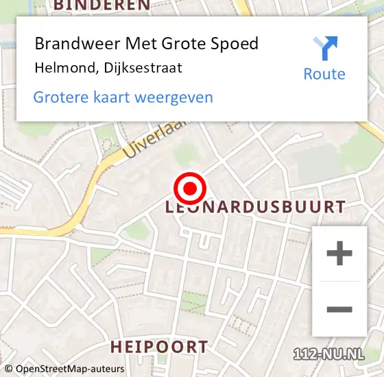 Locatie op kaart van de 112 melding: Brandweer Met Grote Spoed Naar Helmond, Dijksestraat op 17 maart 2022 18:45