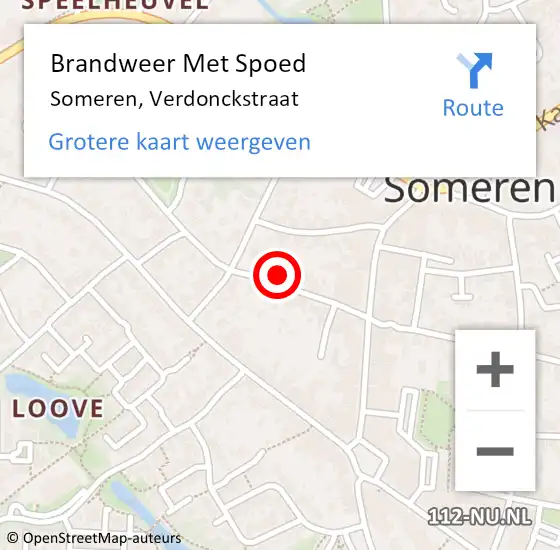 Locatie op kaart van de 112 melding: Brandweer Met Spoed Naar Someren, Verdonckstraat op 17 maart 2022 18:49