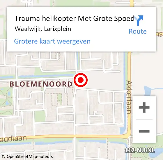 Locatie op kaart van de 112 melding: Trauma helikopter Met Grote Spoed Naar Waalwijk, Larixplein op 17 maart 2022 19:17