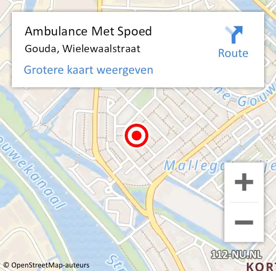 Locatie op kaart van de 112 melding: Ambulance Met Spoed Naar Gouda, Wielewaalstraat op 17 maart 2022 19:29