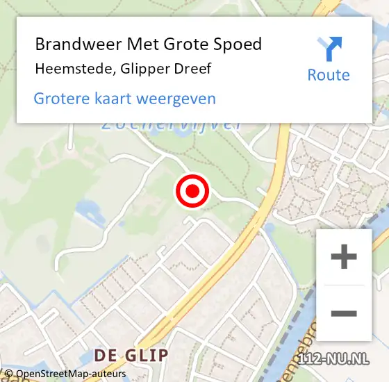 Locatie op kaart van de 112 melding: Brandweer Met Grote Spoed Naar Heemstede, Glipper Dreef op 17 maart 2022 19:40