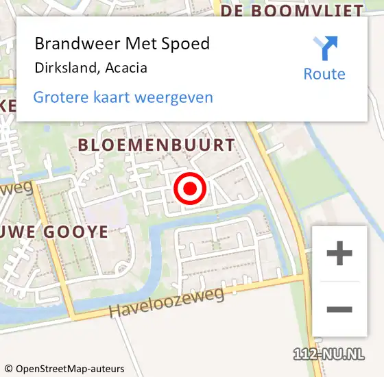 Locatie op kaart van de 112 melding: Brandweer Met Spoed Naar Dirksland, Acacia op 17 maart 2022 19:48