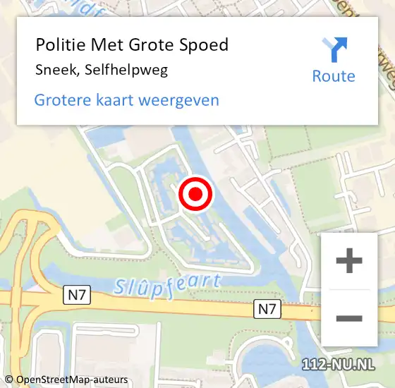 Locatie op kaart van de 112 melding: Politie Met Grote Spoed Naar Sneek, Selfhelpweg op 17 maart 2022 20:05