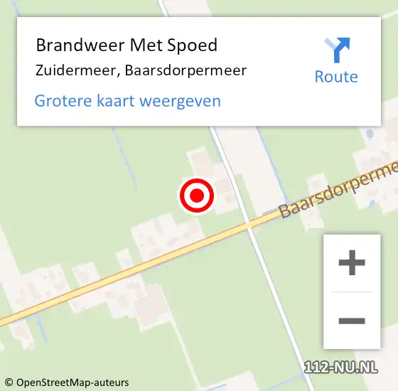 Locatie op kaart van de 112 melding: Brandweer Met Spoed Naar Zuidermeer, Baarsdorpermeer op 17 maart 2022 20:40