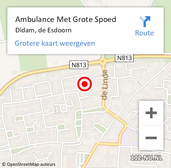 Locatie op kaart van de 112 melding: Ambulance Met Grote Spoed Naar Didam, de Esdoorn op 17 maart 2022 20:54