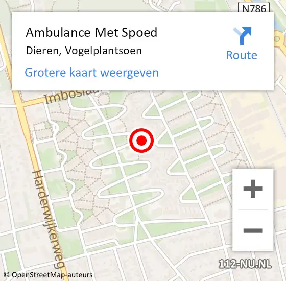 Locatie op kaart van de 112 melding: Ambulance Met Spoed Naar Dieren, Vogelplantsoen op 17 maart 2022 20:57
