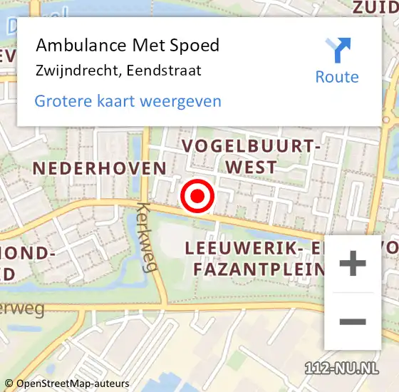 Locatie op kaart van de 112 melding: Ambulance Met Spoed Naar Zwijndrecht, Eendstraat op 17 maart 2022 20:58