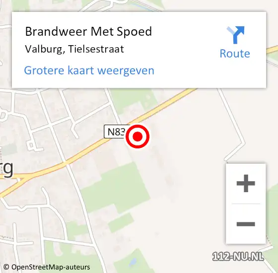 Locatie op kaart van de 112 melding: Brandweer Met Spoed Naar Valburg, Tielsestraat op 17 maart 2022 21:26