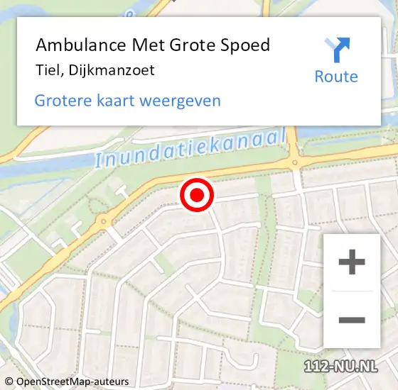 Locatie op kaart van de 112 melding: Ambulance Met Grote Spoed Naar Tiel, Dijkmanzoet op 17 maart 2022 21:44