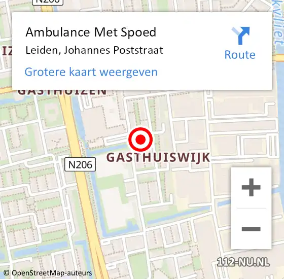 Locatie op kaart van de 112 melding: Ambulance Met Spoed Naar Leiden, Johannes Poststraat op 17 maart 2022 21:56