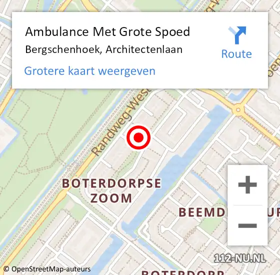 Locatie op kaart van de 112 melding: Ambulance Met Grote Spoed Naar Bergschenhoek, Architectenlaan op 17 maart 2022 21:57