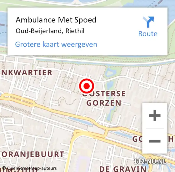 Locatie op kaart van de 112 melding: Ambulance Met Spoed Naar Oud-Beijerland, Riethil op 17 maart 2022 23:15