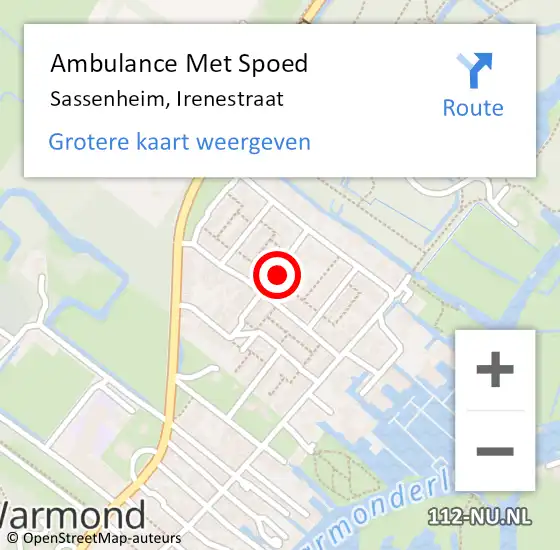 Locatie op kaart van de 112 melding: Ambulance Met Spoed Naar Sassenheim, Irenestraat op 17 maart 2022 23:35