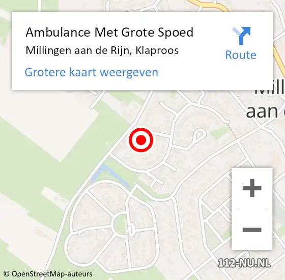 Locatie op kaart van de 112 melding: Ambulance Met Grote Spoed Naar Millingen aan de Rijn, Klaproos op 17 maart 2022 23:38