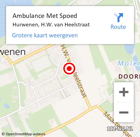 Locatie op kaart van de 112 melding: Ambulance Met Spoed Naar Hurwenen, H.W. van Heelstraat op 18 maart 2022 00:39