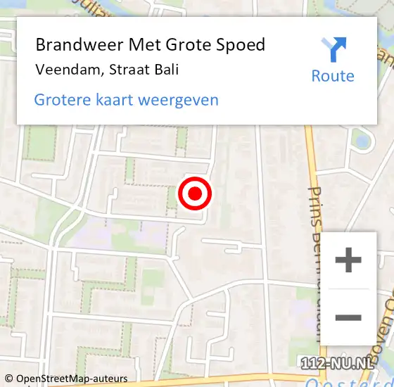 Locatie op kaart van de 112 melding: Brandweer Met Grote Spoed Naar Veendam, Straat Bali op 18 maart 2022 00:56