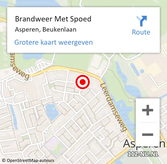 Locatie op kaart van de 112 melding: Brandweer Met Spoed Naar Asperen, Beukenlaan op 18 maart 2022 02:09