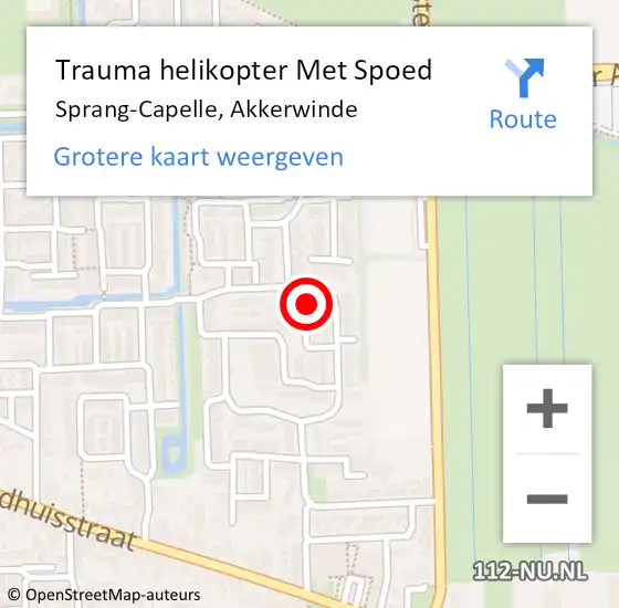 Locatie op kaart van de 112 melding: Trauma helikopter Met Spoed Naar Sprang-Capelle, Akkerwinde op 18 maart 2022 02:28
