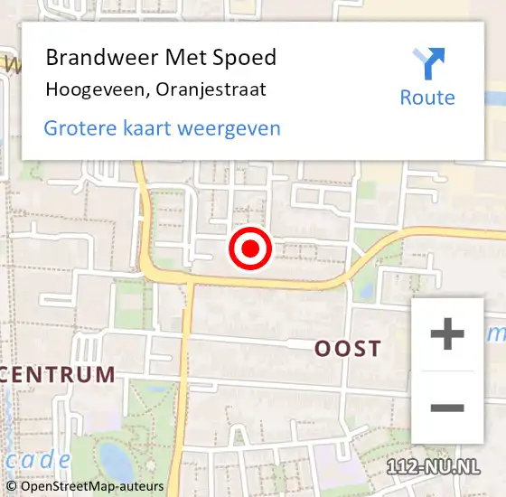 Locatie op kaart van de 112 melding: Brandweer Met Spoed Naar Hoogeveen, Oranjestraat op 18 maart 2022 02:44