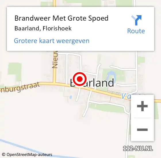 Locatie op kaart van de 112 melding: Brandweer Met Grote Spoed Naar Baarland, Florishoek op 18 maart 2022 03:38