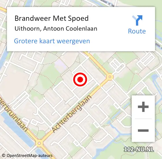 Locatie op kaart van de 112 melding: Brandweer Met Spoed Naar Uithoorn, Antoon Coolenlaan op 18 maart 2022 03:53