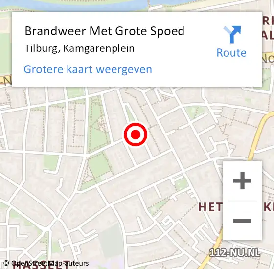 Locatie op kaart van de 112 melding: Brandweer Met Grote Spoed Naar Tilburg, Kamgarenplein op 18 maart 2022 07:14