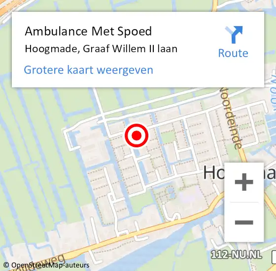 Locatie op kaart van de 112 melding: Ambulance Met Spoed Naar Hoogmade, Graaf Willem II laan op 18 maart 2022 07:31