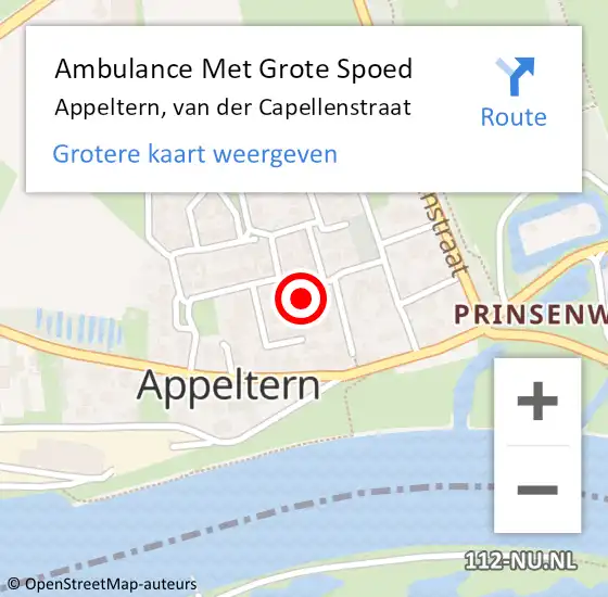 Locatie op kaart van de 112 melding: Ambulance Met Grote Spoed Naar Appeltern, van der Capellenstraat op 18 maart 2022 08:04