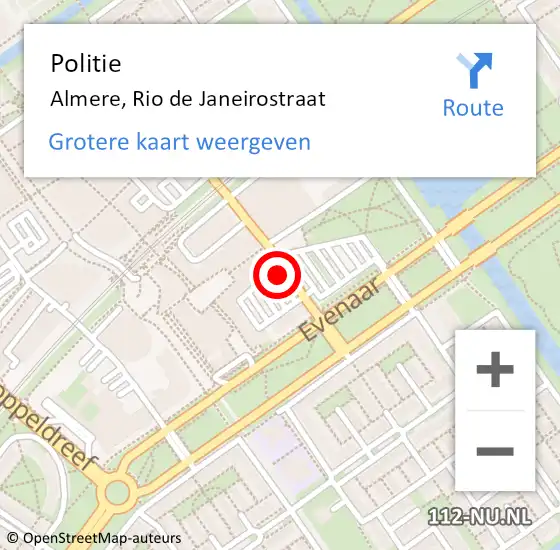 Locatie op kaart van de 112 melding: Politie Almere, Rio de Janeirostraat op 18 maart 2022 08:11