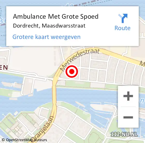 Locatie op kaart van de 112 melding: Ambulance Met Grote Spoed Naar Dordrecht, Maasdwarsstraat op 18 maart 2022 08:28