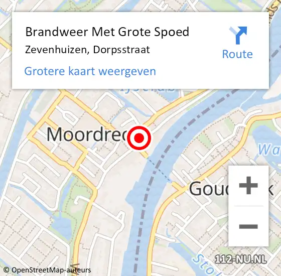 Locatie op kaart van de 112 melding: Brandweer Met Grote Spoed Naar Zevenhuizen, Dorpsstraat op 18 maart 2022 08:31