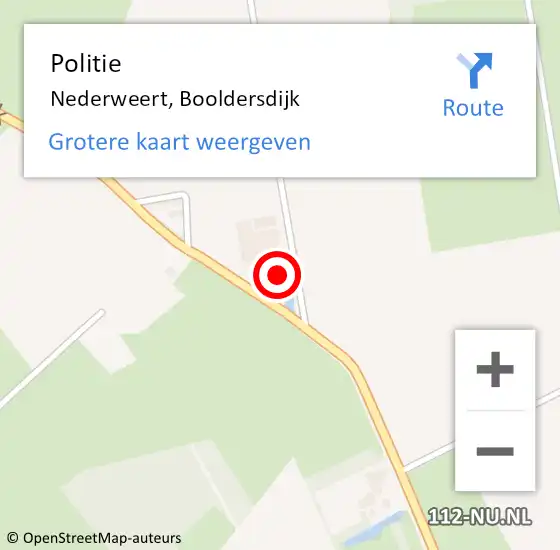 Locatie op kaart van de 112 melding: Politie Nederweert, Booldersdijk op 18 maart 2022 08:42