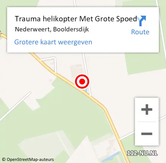 Locatie op kaart van de 112 melding: Trauma helikopter Met Grote Spoed Naar Nederweert, Booldersdijk op 18 maart 2022 08:43