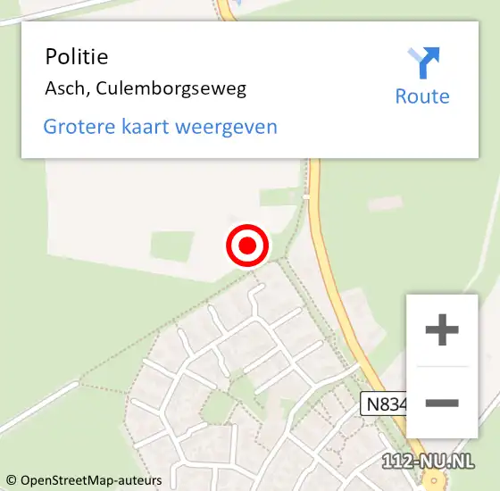 Locatie op kaart van de 112 melding: Politie Asch, Culemborgseweg op 18 maart 2022 08:46