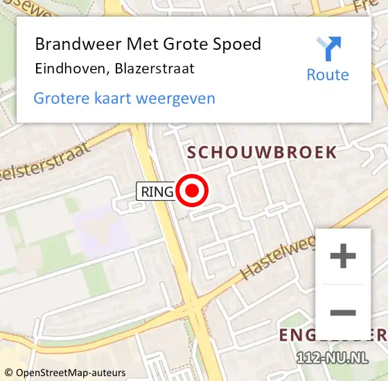 Locatie op kaart van de 112 melding: Brandweer Met Grote Spoed Naar Eindhoven, Blazerstraat op 18 maart 2022 08:49