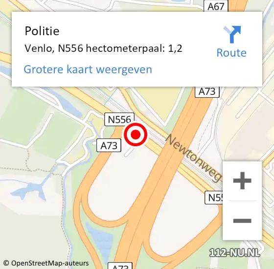 Locatie op kaart van de 112 melding: Politie Venlo, N556 hectometerpaal: 1,2 op 18 maart 2022 09:05