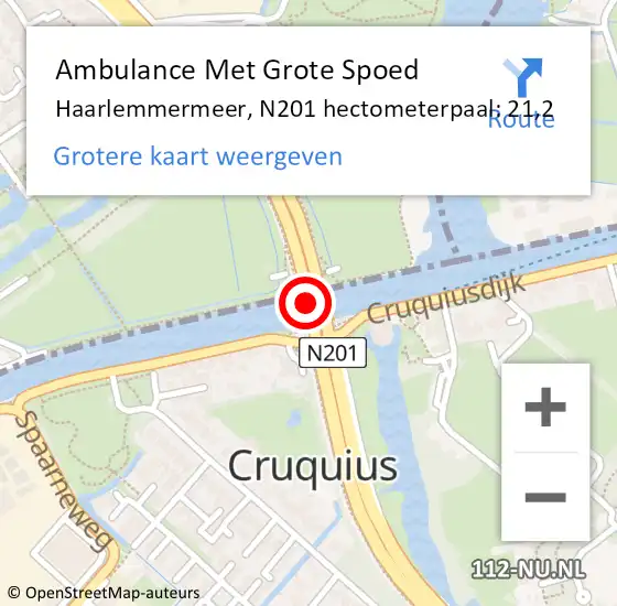 Locatie op kaart van de 112 melding: Ambulance Met Grote Spoed Naar Haarlemmermeer, N201 hectometerpaal: 21,2 op 18 maart 2022 09:15